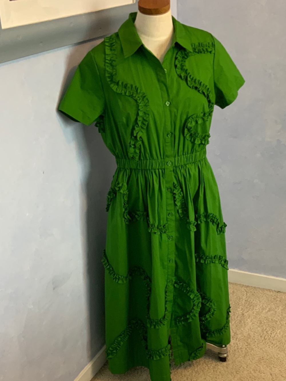kate spade Bright Green Ruffle-Trim Maxi Shirt Dress